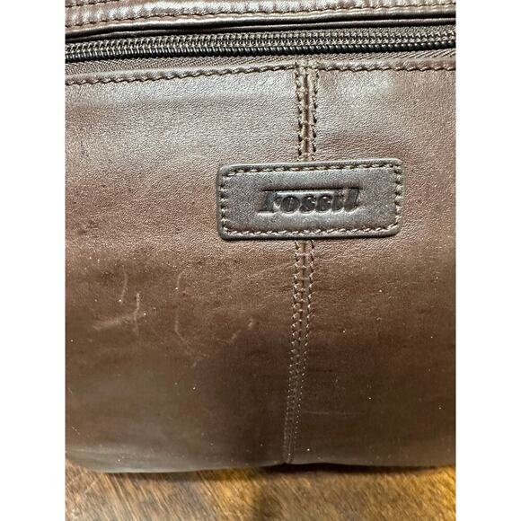 Fossil Brown Leather Crossbody Messenger Laptop Bag Academia Twee Neutral Grunge - Picture 2 of 16
